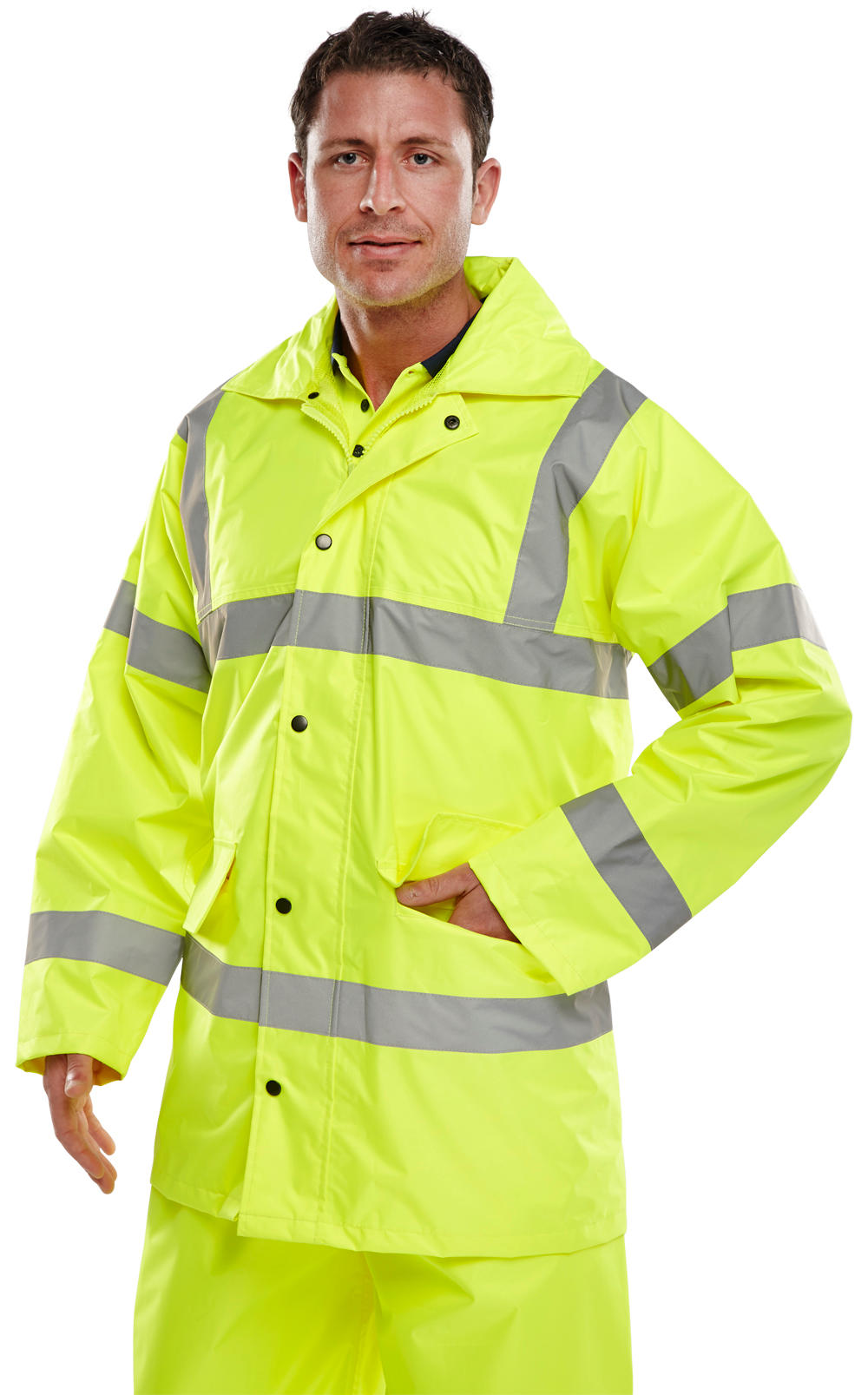 LIGHTWEIGHT HI-VIS EN471 SAFETY WATERPROOF JACKET SATURN YELLOW FULL VIEW