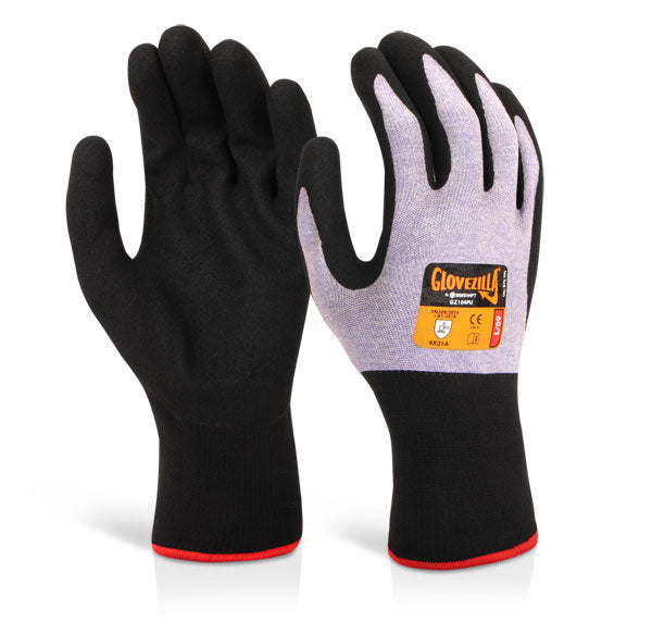 GLOVEZILLA NITRILE FOAM NYLON GLOVE PURPLE M